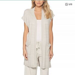 Barefoot Dreams CozyChic Ultra Lite Sleeveless Cardigan Large Light Gray